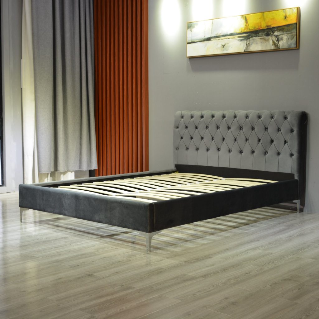 The Upholstered Platform Velvet Bed, bedroom bed, velvet flat bed,modern